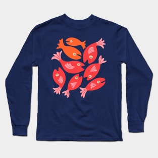 TEEMING Cute Swimming School of Fish Red Orange - UnBlink Studio by Jackie Tahara Long Sleeve T-Shirt